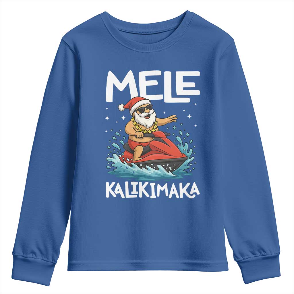 Mele Kalikimaka Hawaiian Christmas Youth Sweatshirt Funny Santa Jet Ski Summer Beach Xmas In July - Wonder Print Shop