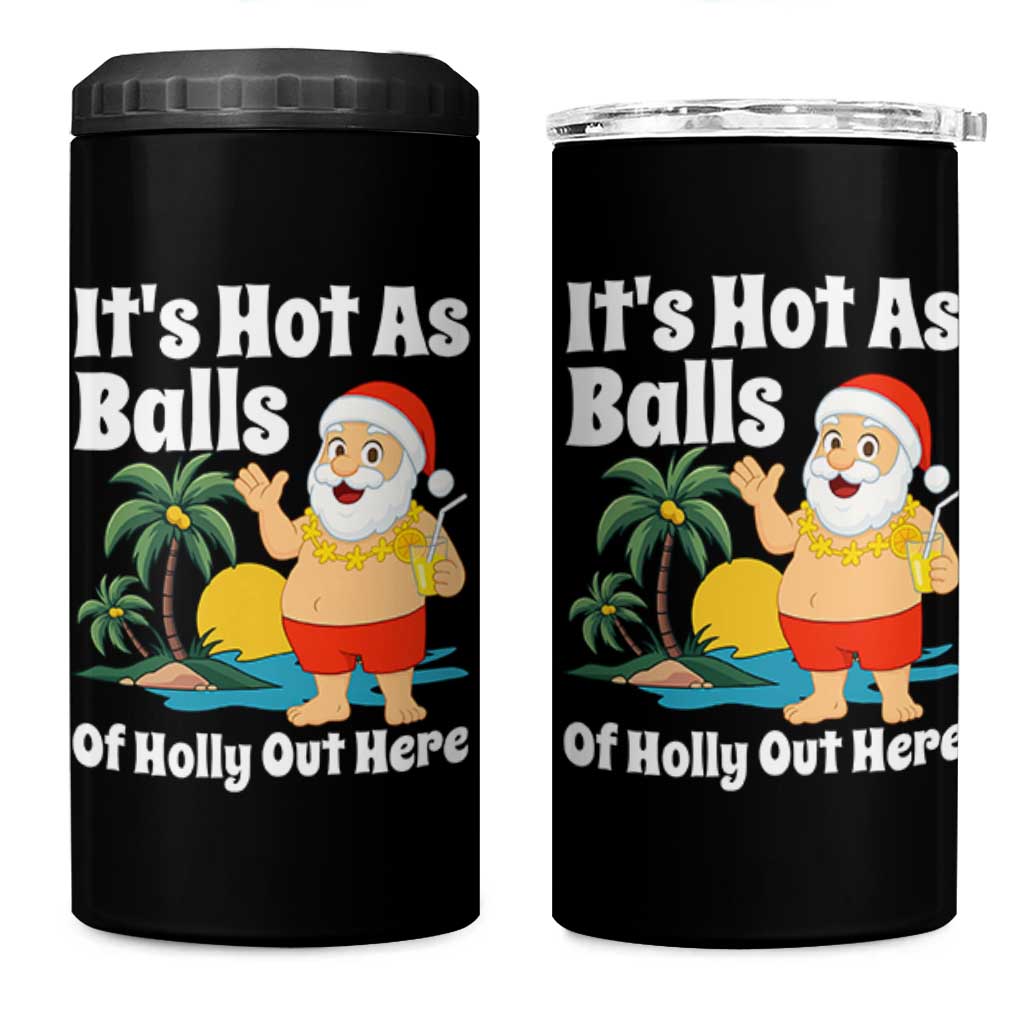 Funny Christmas In July 4 in 1 Can Cooler Tumbler Hot As Balls Santa Summer Party - Wonder Print Shop
