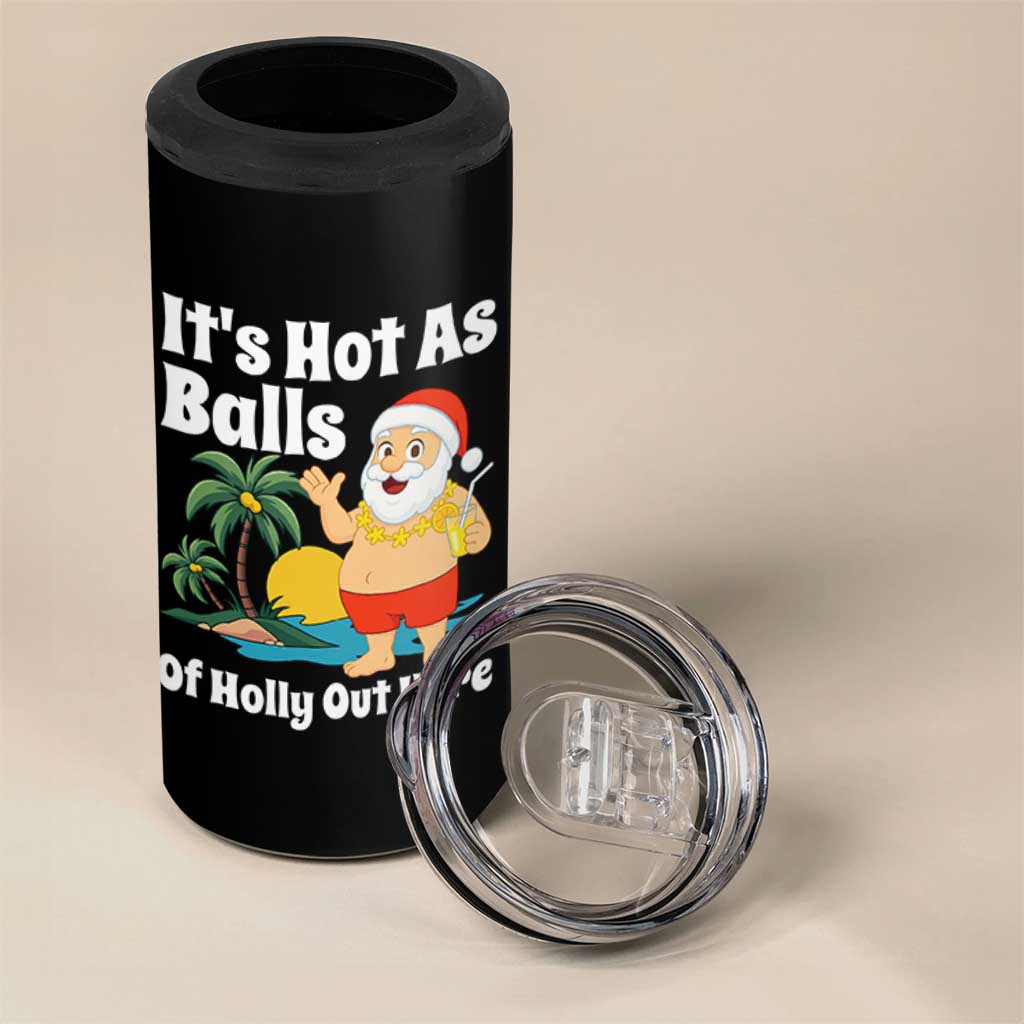 Funny Christmas In July 4 in 1 Can Cooler Tumbler Hot As Balls Santa Summer Party - Wonder Print Shop