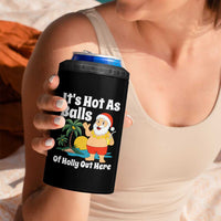 Funny Christmas In July 4 in 1 Can Cooler Tumbler Hot As Balls Santa Summer Party - Wonder Print Shop