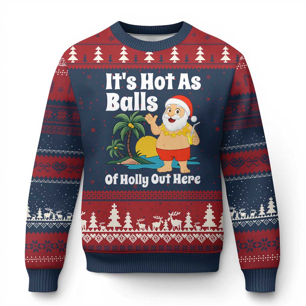 Funny Xmas In July Ugly Christmas Sweater Hot As Balls Santa Summer Party - Wonder Print Shop
