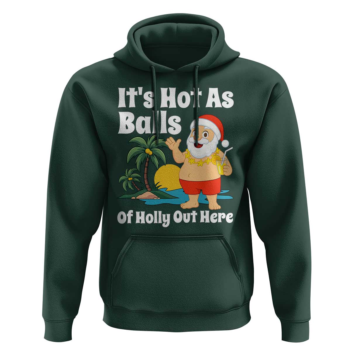 Funny Christmas In July Hoodie Hot As Balls Santa Summer Party - Wonder Print Shop