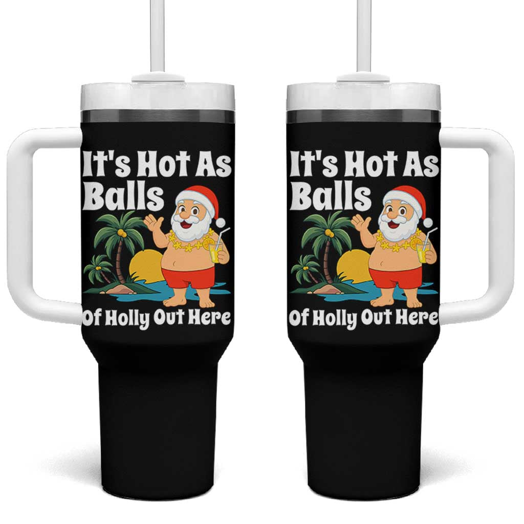 Funny Christmas In July Tumbler With Handle Hot As Balls Santa Summer Party - Wonder Print Shop