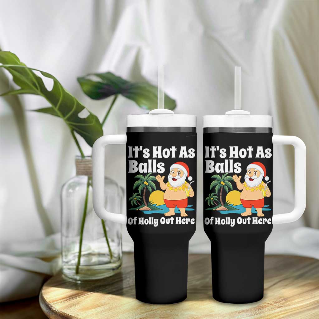 Funny Christmas In July Tumbler With Handle Hot As Balls Santa Summer Party - Wonder Print Shop