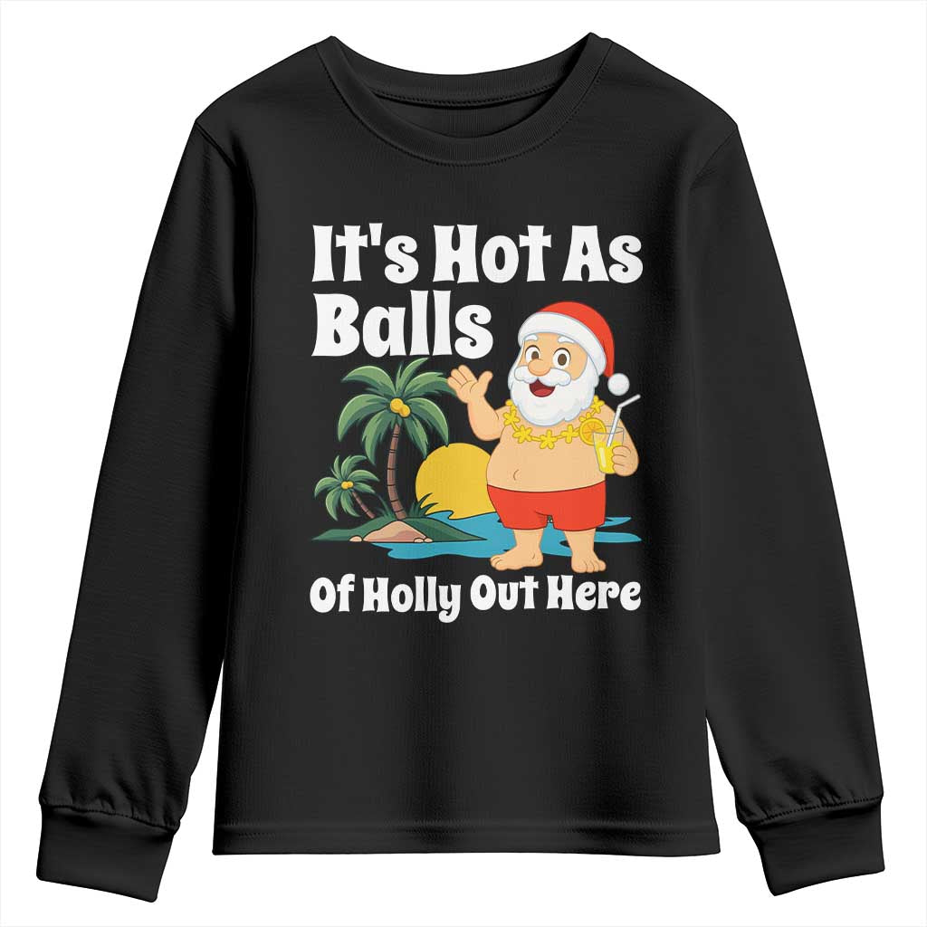 Funny Christmas In July Youth Sweatshirt Hot As Balls Santa Summer Party - Wonder Print Shop