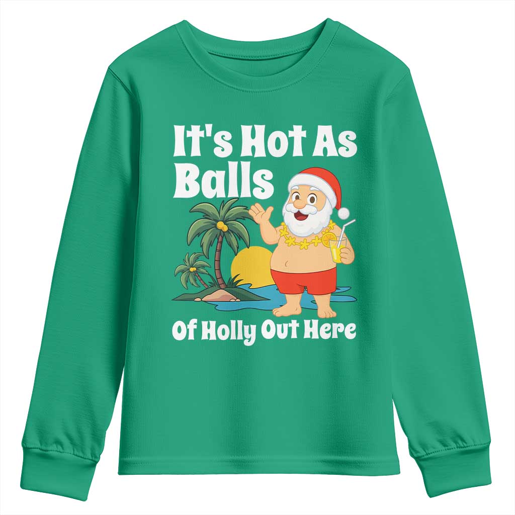 Funny Christmas In July Youth Sweatshirt Hot As Balls Santa Summer Party - Wonder Print Shop