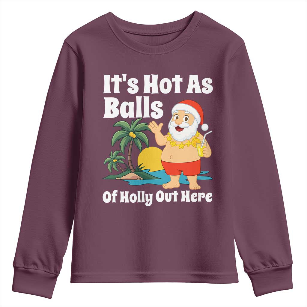 Funny Christmas In July Youth Sweatshirt Hot As Balls Santa Summer Party - Wonder Print Shop