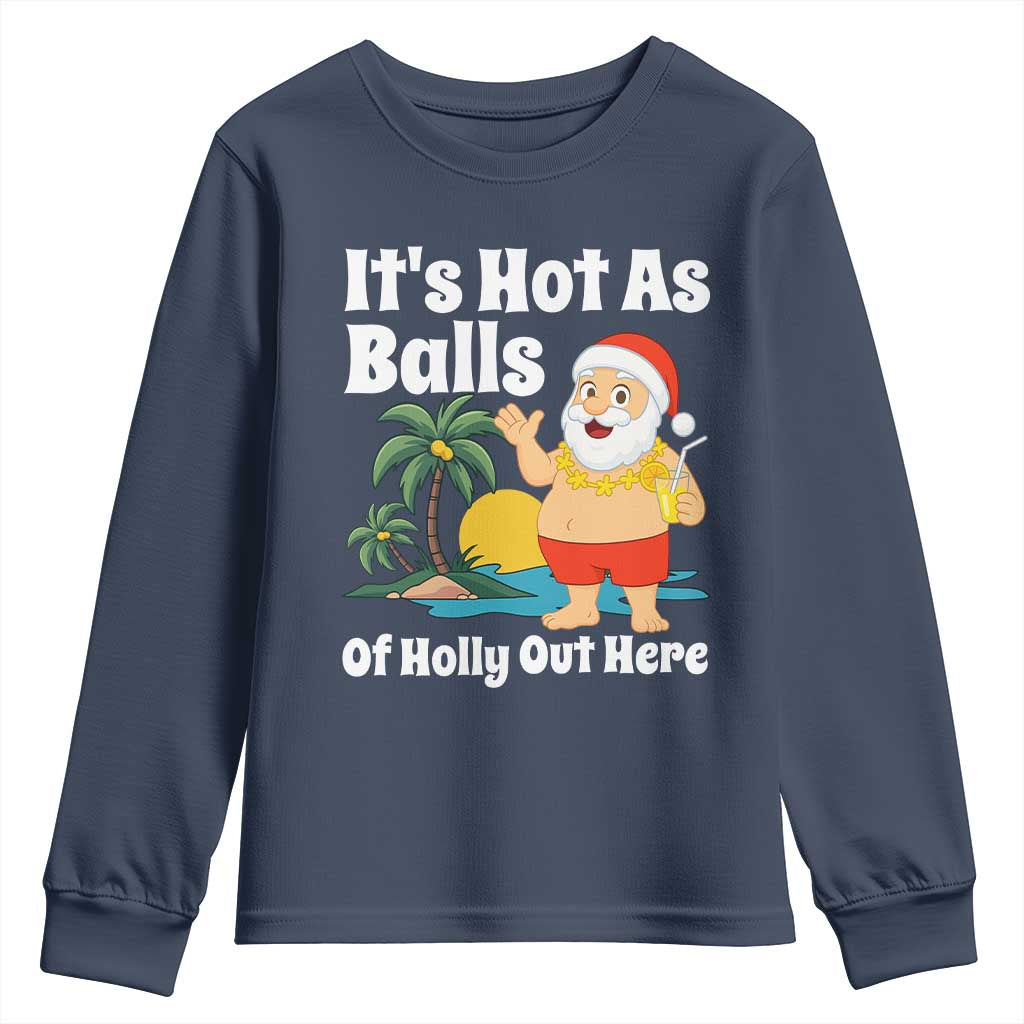 Funny Christmas In July Youth Sweatshirt Hot As Balls Santa Summer Party - Wonder Print Shop