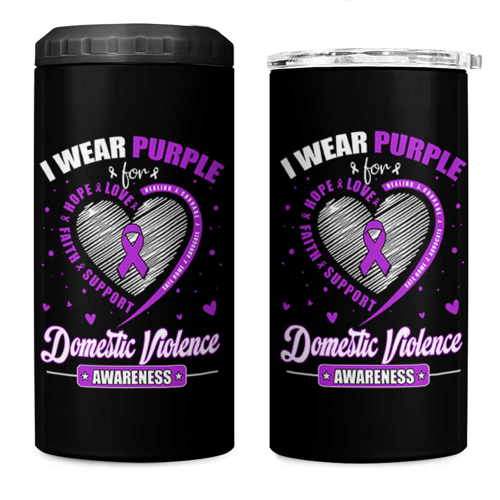 Domestic Violence Awareness 4 in 1 Can Cooler Tumbler Purple Ribbon Support Survivor - Wonder Print Shop