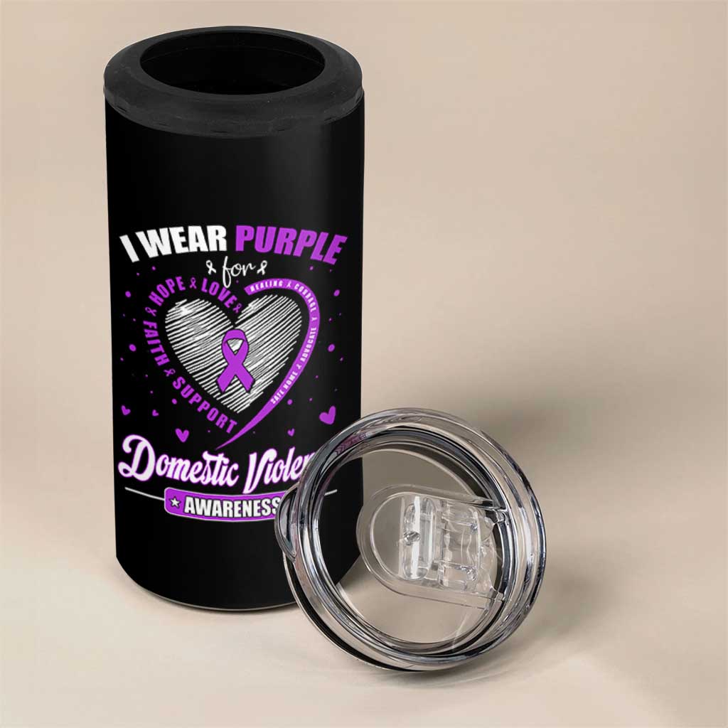Domestic Violence Awareness 4 in 1 Can Cooler Tumbler Purple Ribbon Support Survivor - Wonder Print Shop
