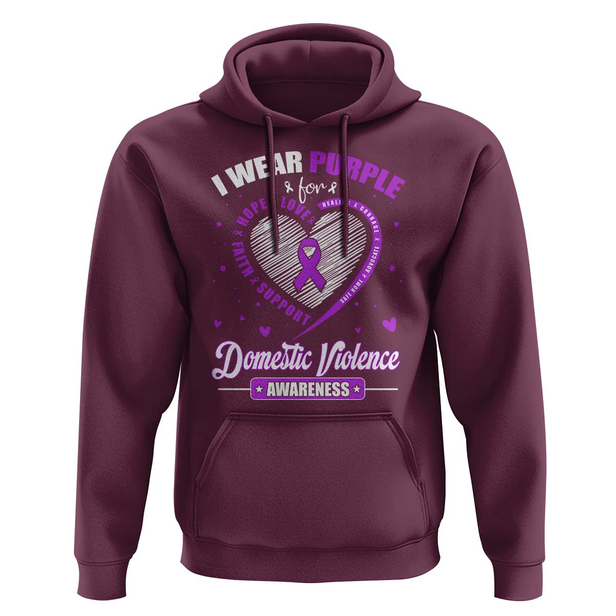 Domestic Violence Awareness Hoodie Purple Ribbon Support Survivor - Wonder Print Shop