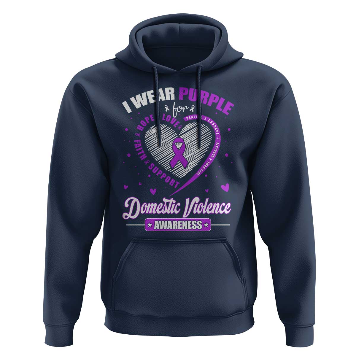 Domestic Violence Awareness Hoodie Purple Ribbon Support Survivor - Wonder Print Shop