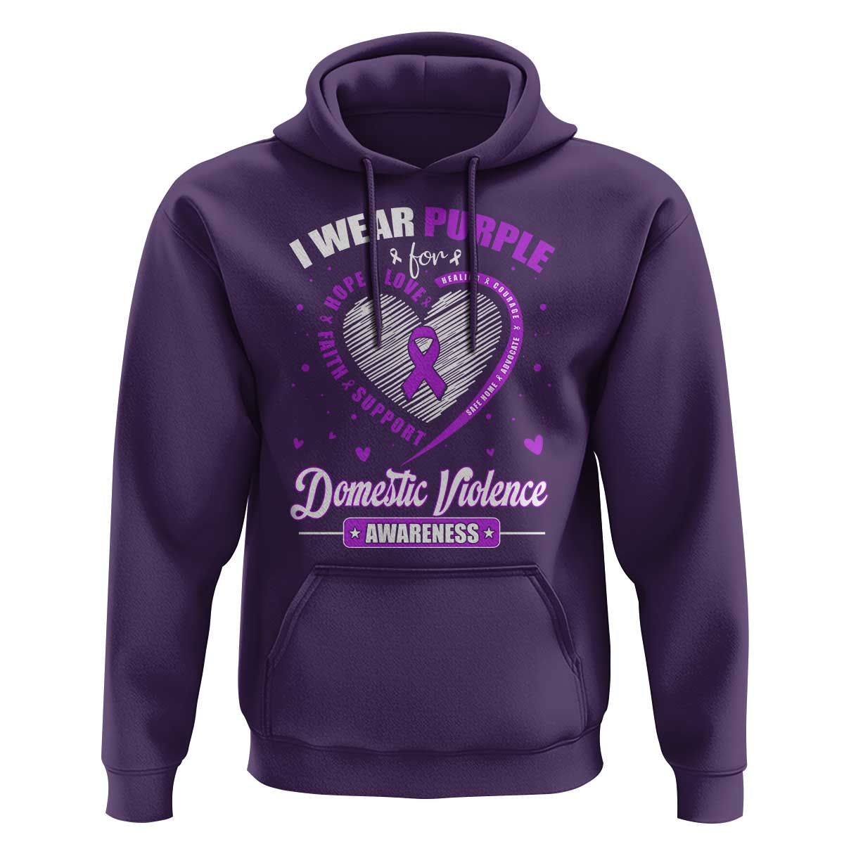 Domestic Violence Awareness Hoodie Purple Ribbon Support Survivor - Wonder Print Shop