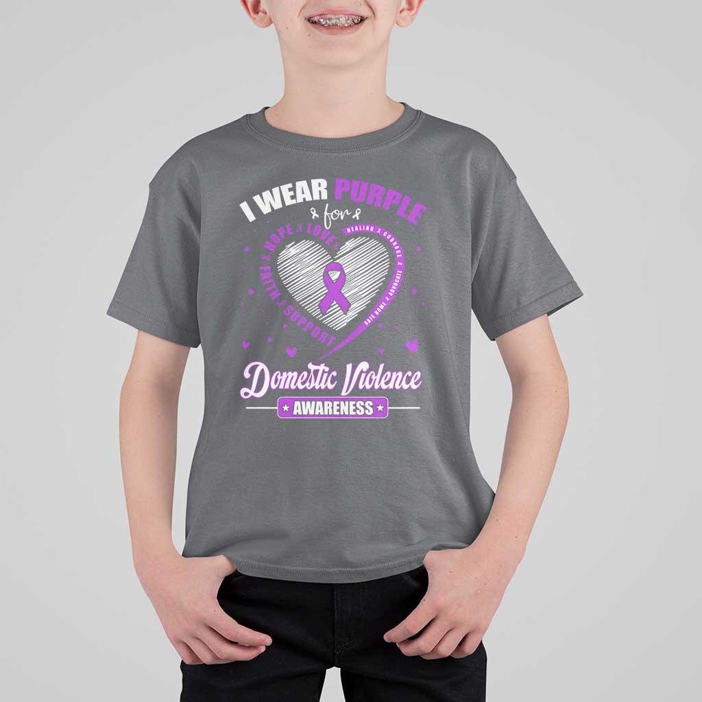Domestic Violence Awareness T Shirt For Kid Purple Ribbon Support Survivor - Wonder Print Shop