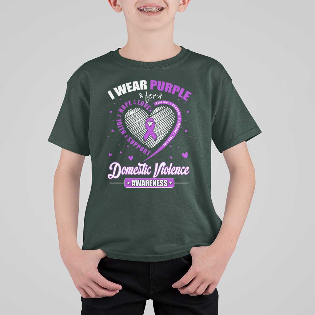 Domestic Violence Awareness T Shirt For Kid Purple Ribbon Support Survivor - Wonder Print Shop