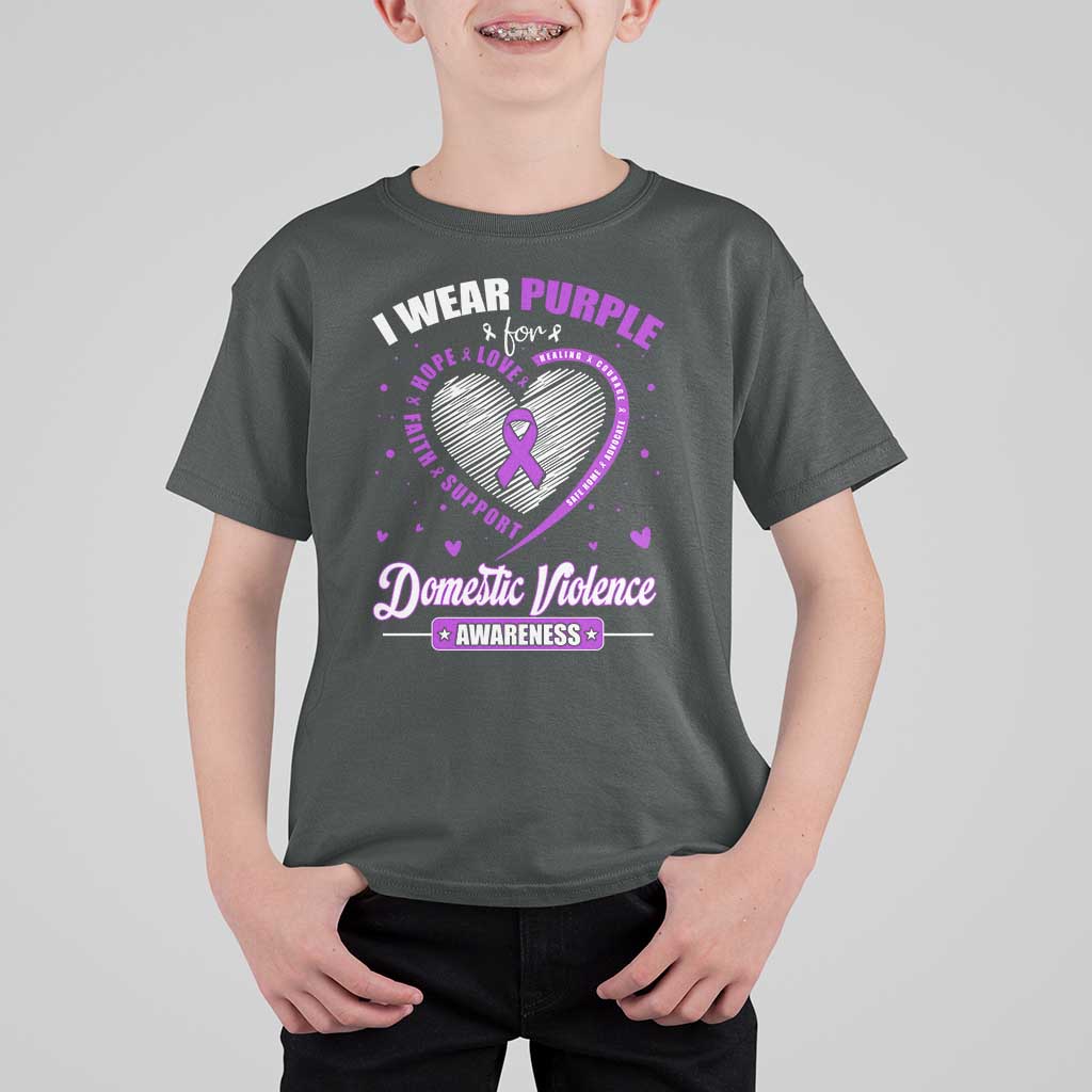 Domestic Violence Awareness T Shirt For Kid Purple Ribbon Support Survivor - Wonder Print Shop