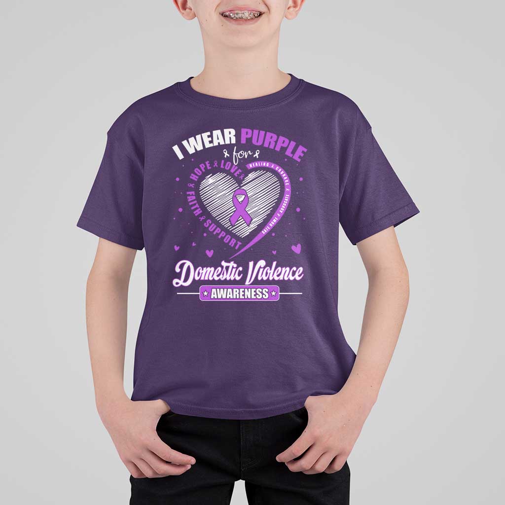 Domestic Violence Awareness T Shirt For Kid Purple Ribbon Support Survivor - Wonder Print Shop