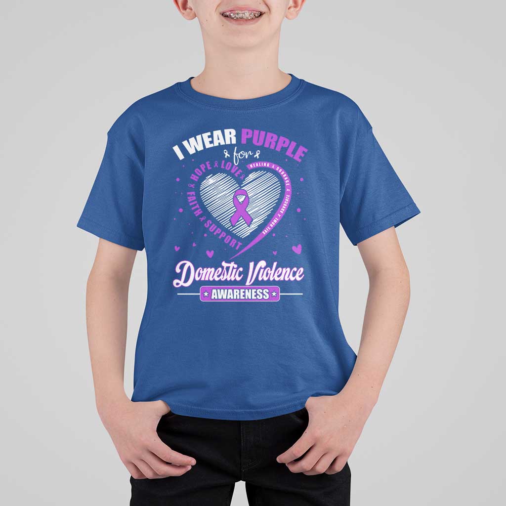 Domestic Violence Awareness T Shirt For Kid Purple Ribbon Support Survivor - Wonder Print Shop