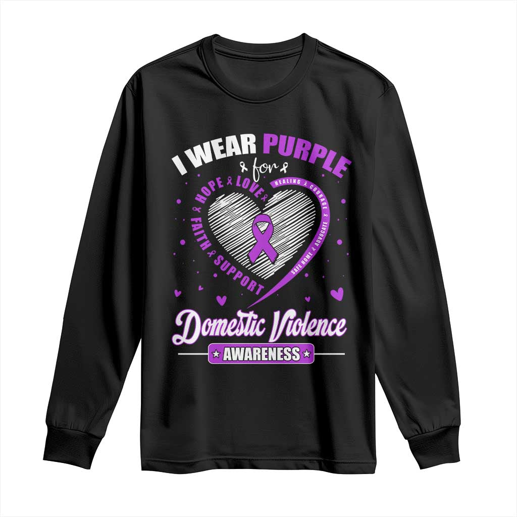 Domestic Violence Awareness Long Sleeve Shirt Purple Ribbon Support Survivor - Wonder Print Shop