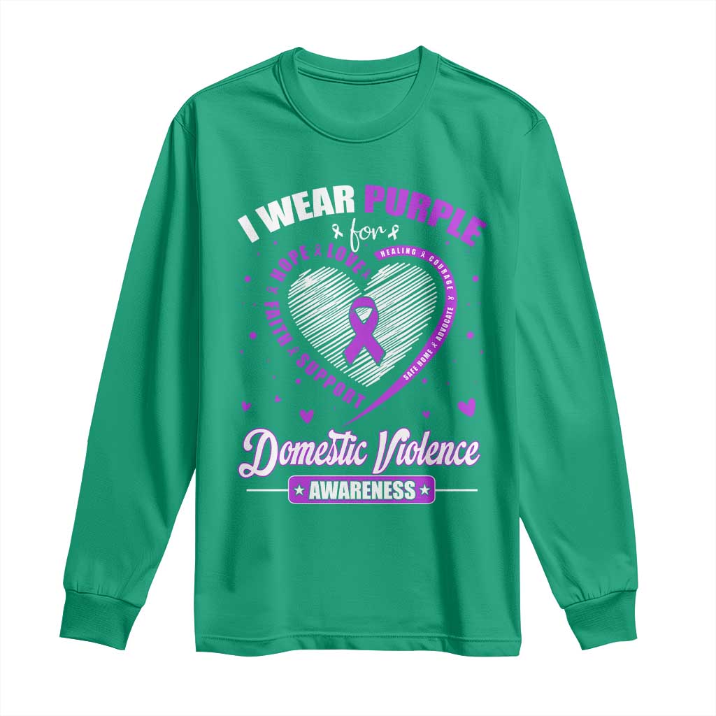 Domestic Violence Awareness Long Sleeve Shirt Purple Ribbon Support Survivor - Wonder Print Shop