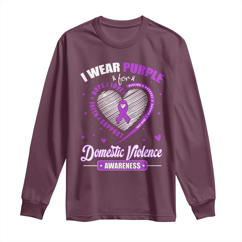 Domestic Violence Awareness Long Sleeve Shirt Purple Ribbon Support Survivor - Wonder Print Shop