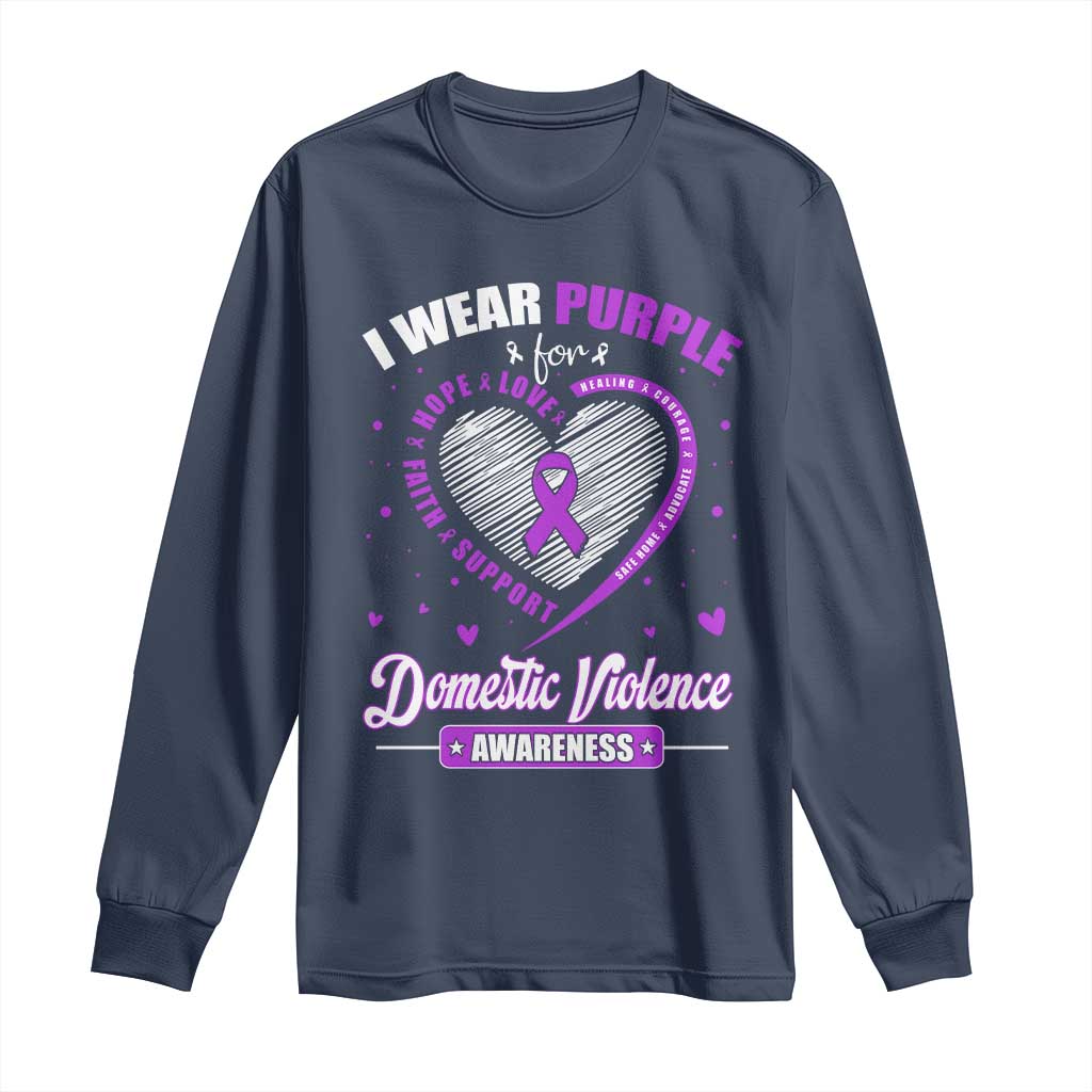Domestic Violence Awareness Long Sleeve Shirt Purple Ribbon Support Survivor - Wonder Print Shop