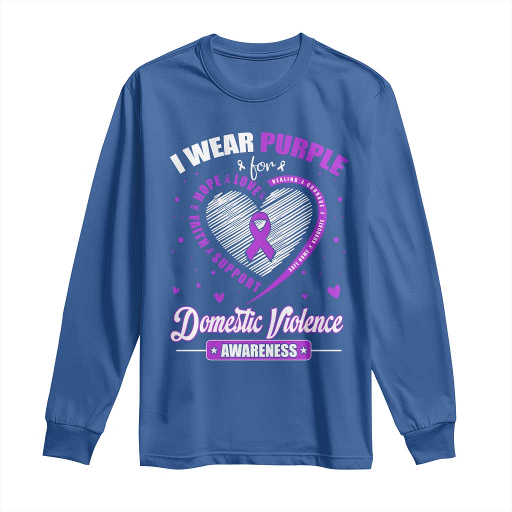 Domestic Violence Awareness Long Sleeve Shirt Purple Ribbon Support Survivor - Wonder Print Shop