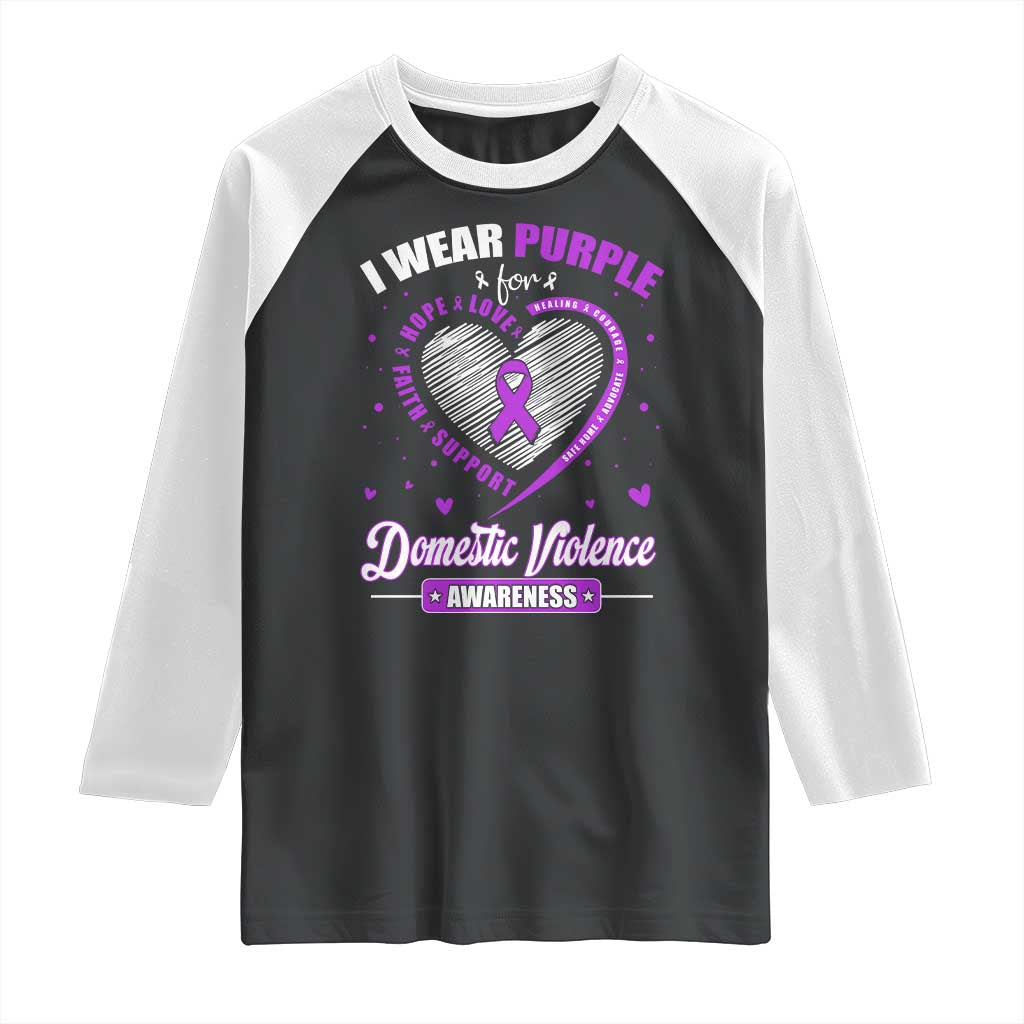 Domestic Violence Awareness Raglan Shirt Purple Ribbon Support Survivor - Wonder Print Shop