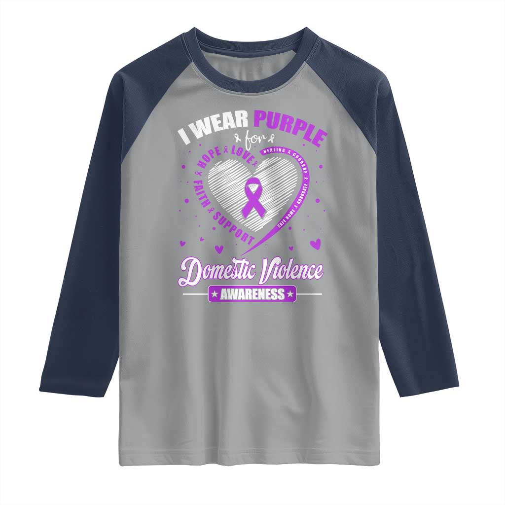 Domestic Violence Awareness Raglan Shirt Purple Ribbon Support Survivor - Wonder Print Shop