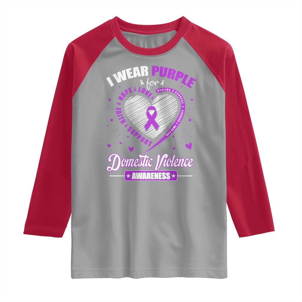 Domestic Violence Awareness Raglan Shirt Purple Ribbon Support Survivor - Wonder Print Shop