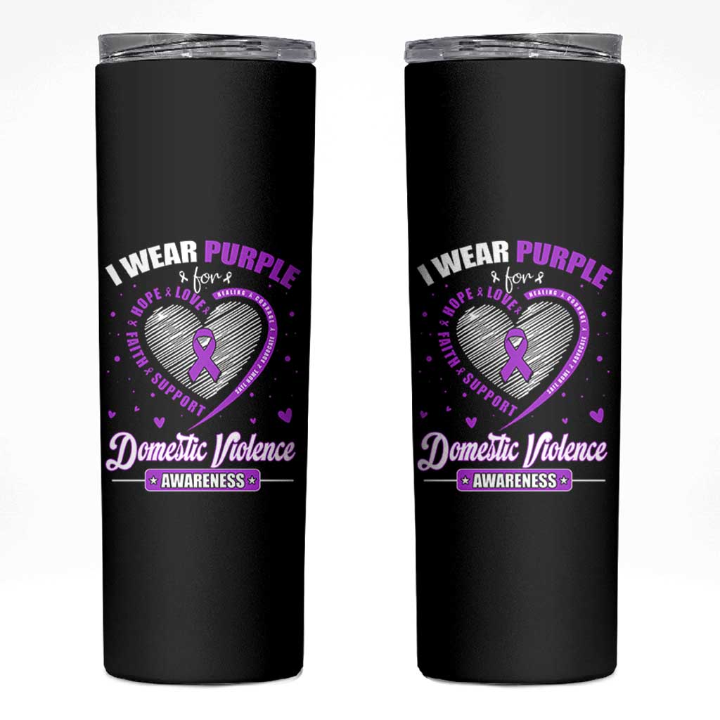 Domestic Violence Awareness Skinny Tumbler Purple Ribbon Support Survivor - Wonder Print Shop