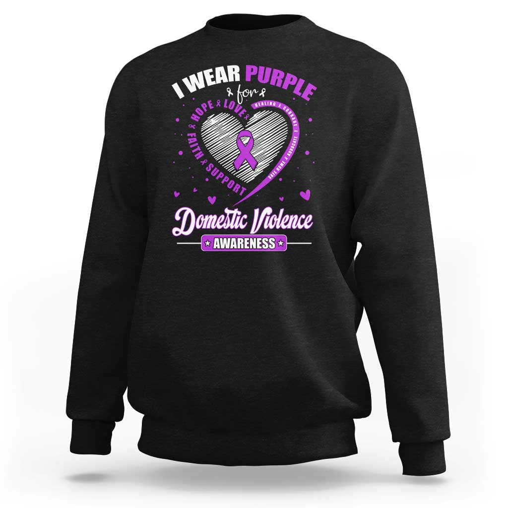 Domestic Violence Awareness Sweatshirt Purple Ribbon Support Survivor - Wonder Print Shop