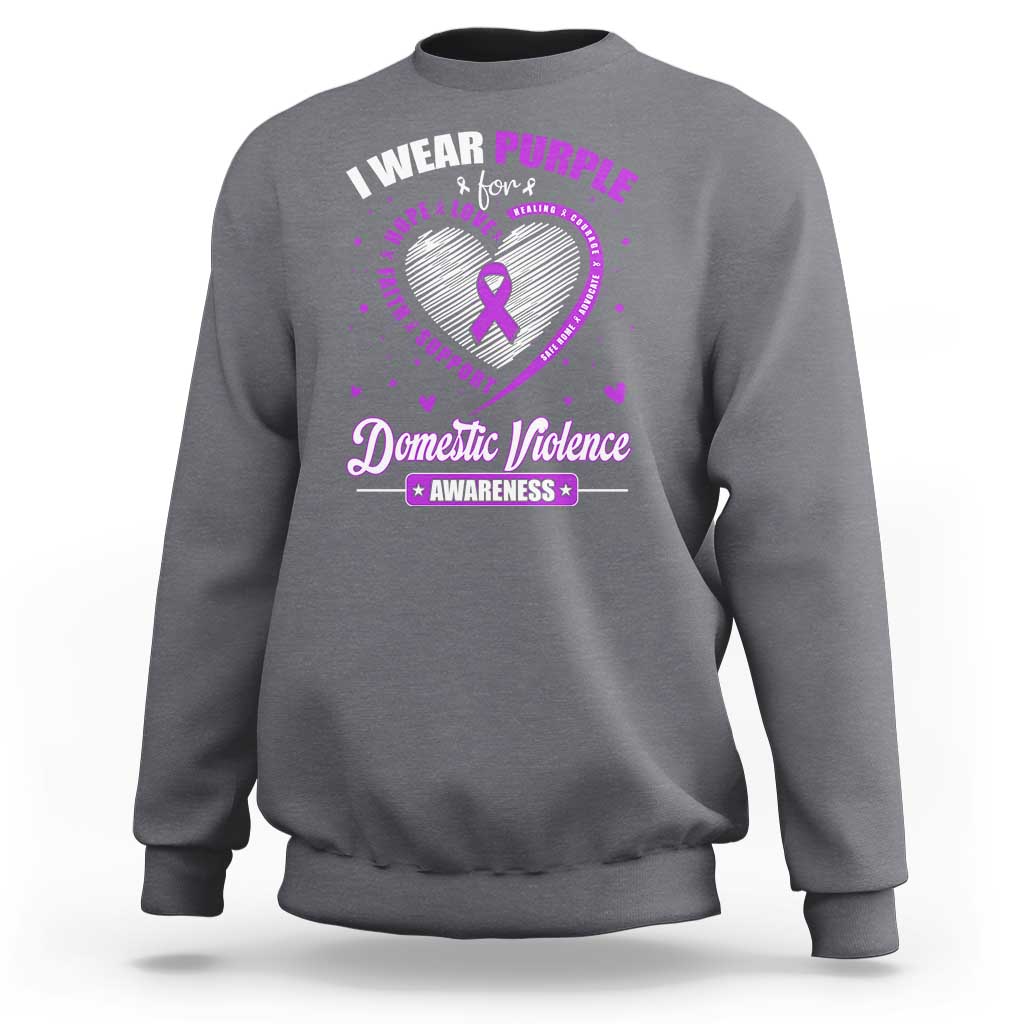 Domestic Violence Awareness Sweatshirt Purple Ribbon Support Survivor - Wonder Print Shop