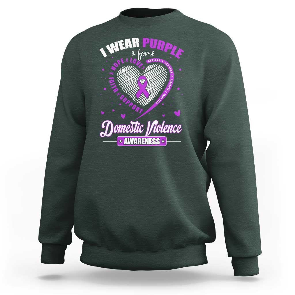 Domestic Violence Awareness Sweatshirt Purple Ribbon Support Survivor - Wonder Print Shop