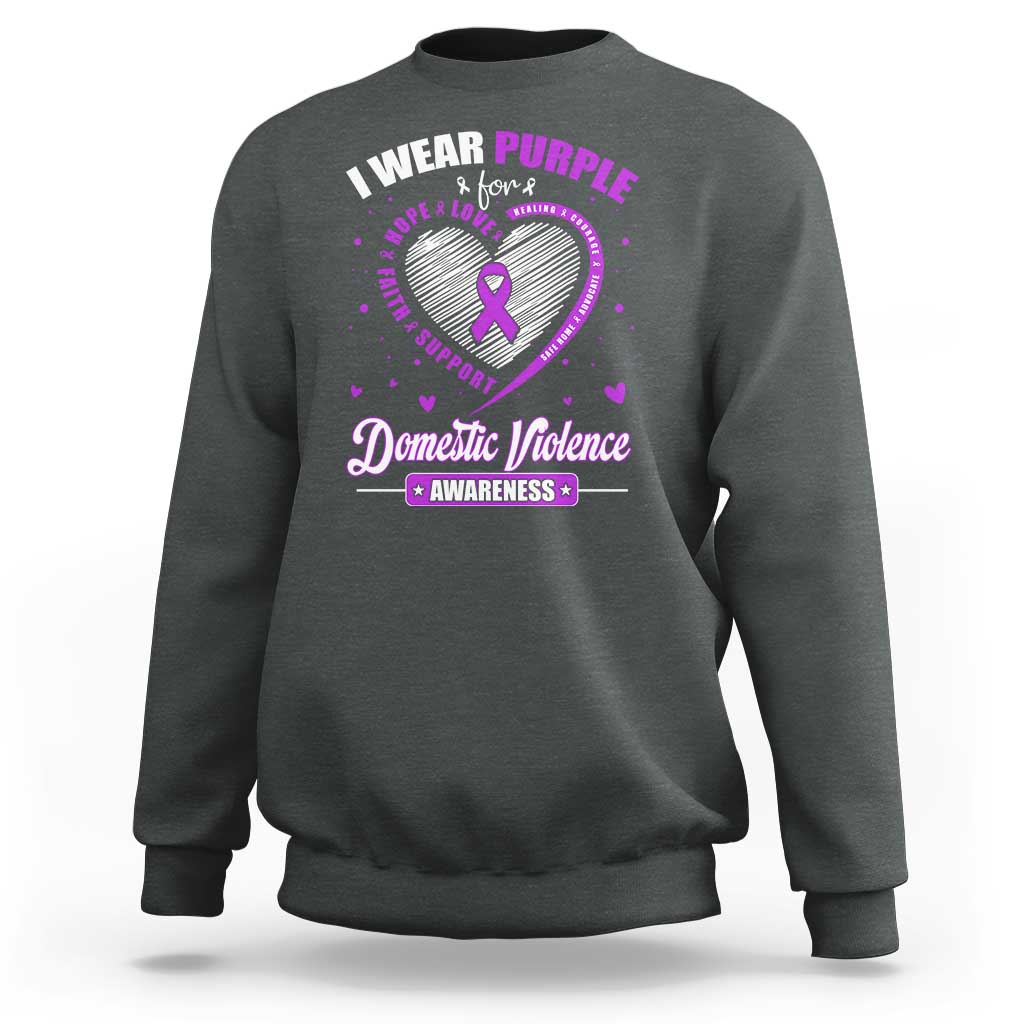 Domestic Violence Awareness Sweatshirt Purple Ribbon Support Survivor - Wonder Print Shop