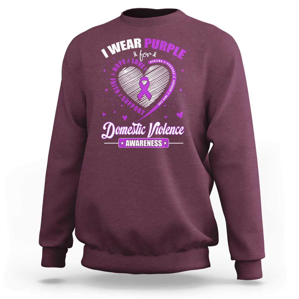 Domestic Violence Awareness Sweatshirt Purple Ribbon Support Survivor - Wonder Print Shop