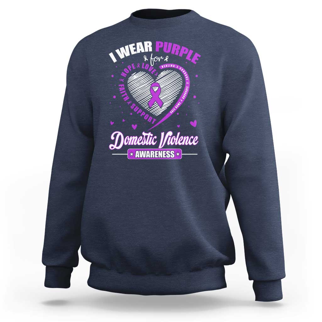 Domestic Violence Awareness Sweatshirt Purple Ribbon Support Survivor - Wonder Print Shop