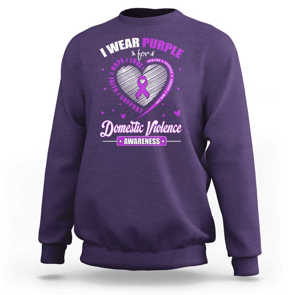 Domestic Violence Awareness Sweatshirt Purple Ribbon Support Survivor - Wonder Print Shop
