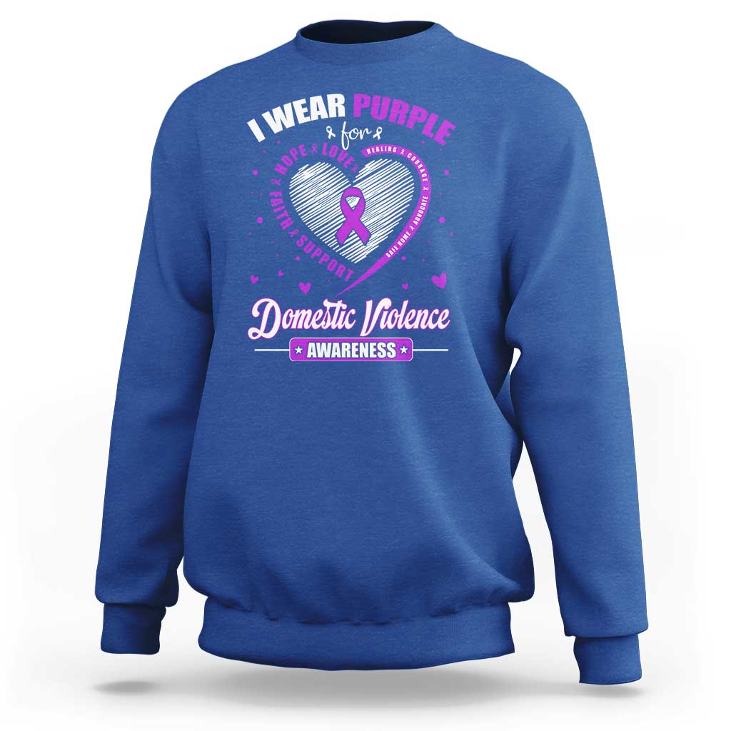Domestic Violence Awareness Sweatshirt Purple Ribbon Support Survivor - Wonder Print Shop