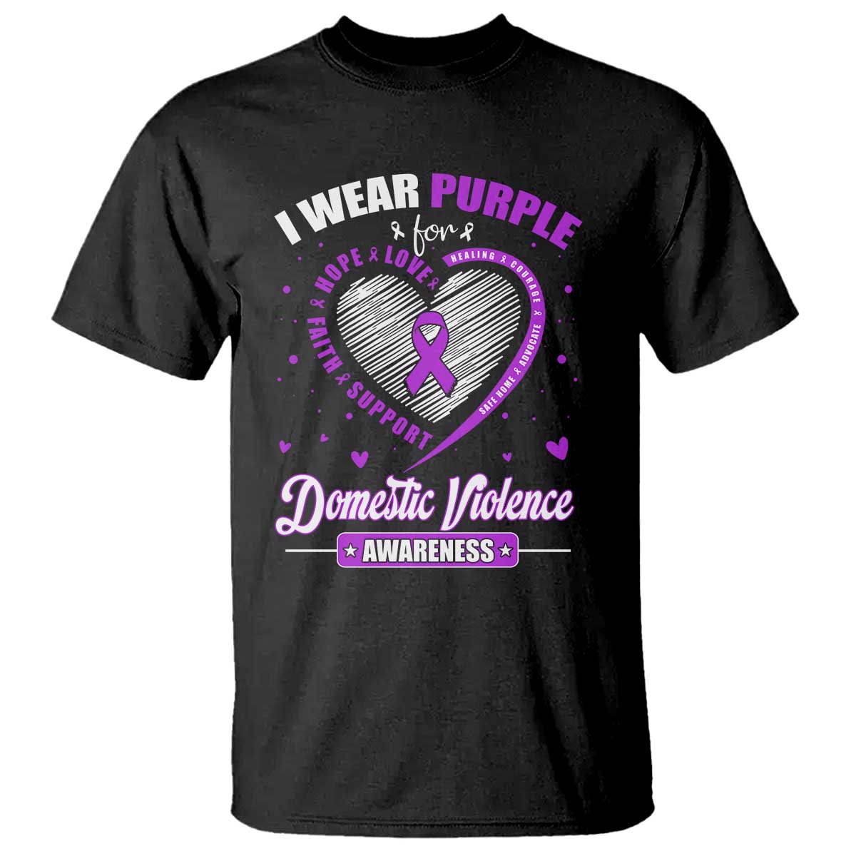 Domestic Violence Awareness T Shirt Purple Ribbon Support Survivor - Wonder Print Shop