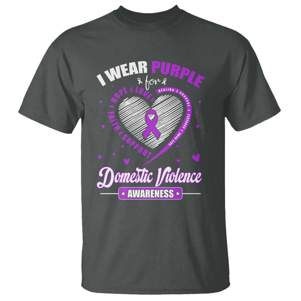 Domestic Violence Awareness T Shirt Purple Ribbon Support Survivor - Wonder Print Shop