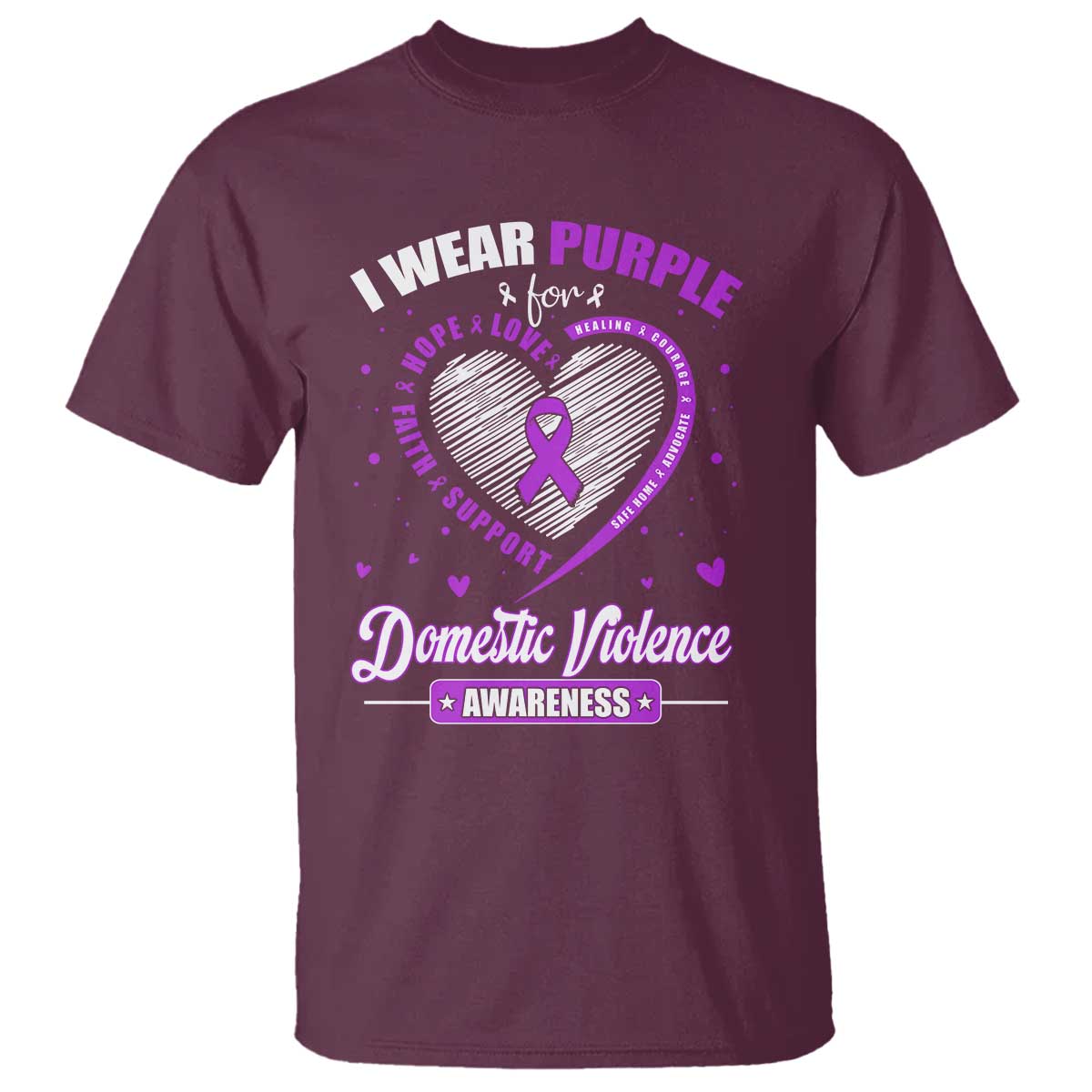 Domestic Violence Awareness T Shirt Purple Ribbon Support Survivor - Wonder Print Shop