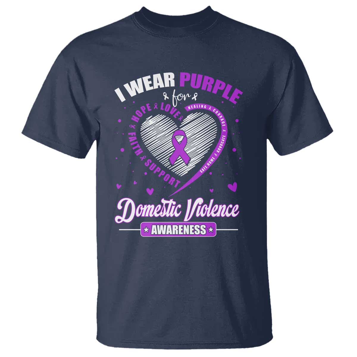 Domestic Violence Awareness T Shirt Purple Ribbon Support Survivor - Wonder Print Shop