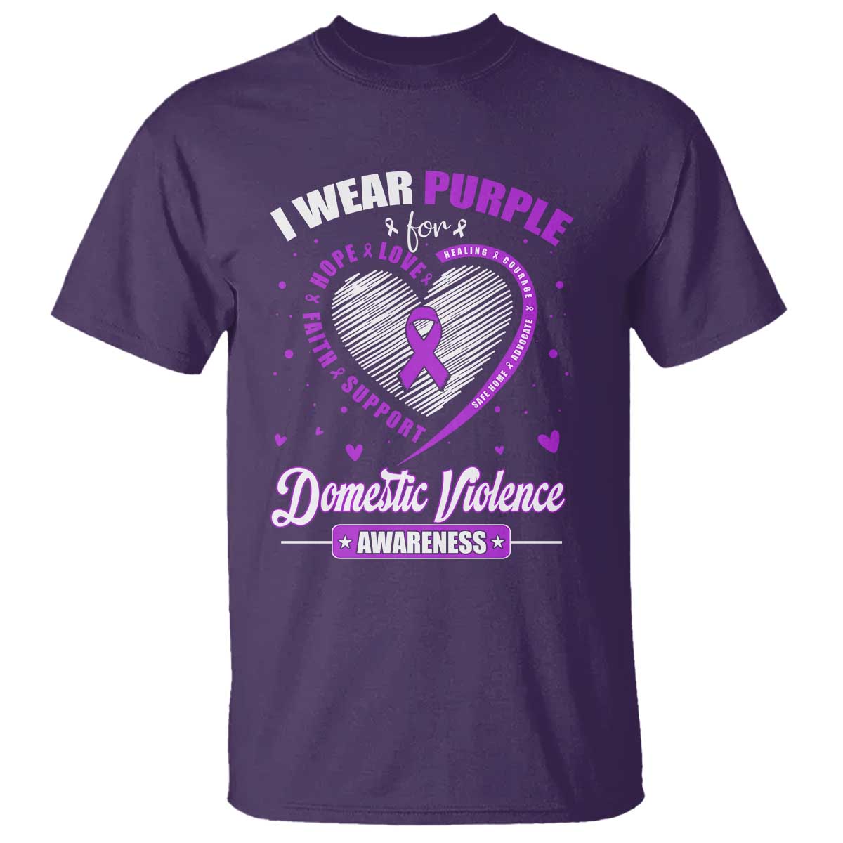Domestic Violence Awareness T Shirt Purple Ribbon Support Survivor - Wonder Print Shop