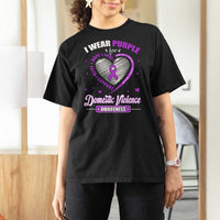 Domestic Violence Awareness T Shirt For Women Purple Ribbon Support Survivor - Wonder Print Shop