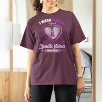 Domestic Violence Awareness T Shirt For Women Purple Ribbon Support Survivor - Wonder Print Shop