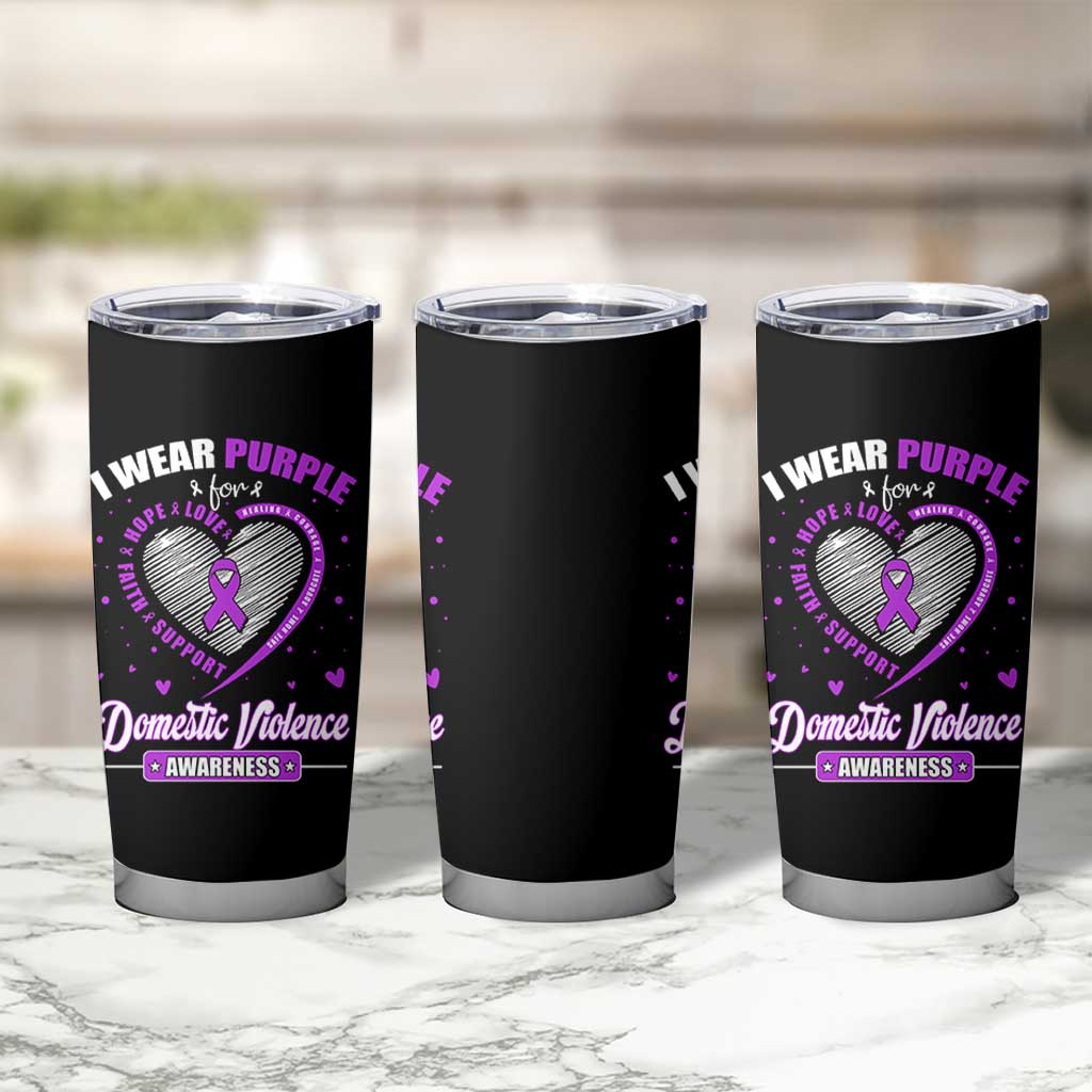 Domestic Violence Awareness Tumbler Cup Purple Ribbon Support Survivor - Wonder Print Shop