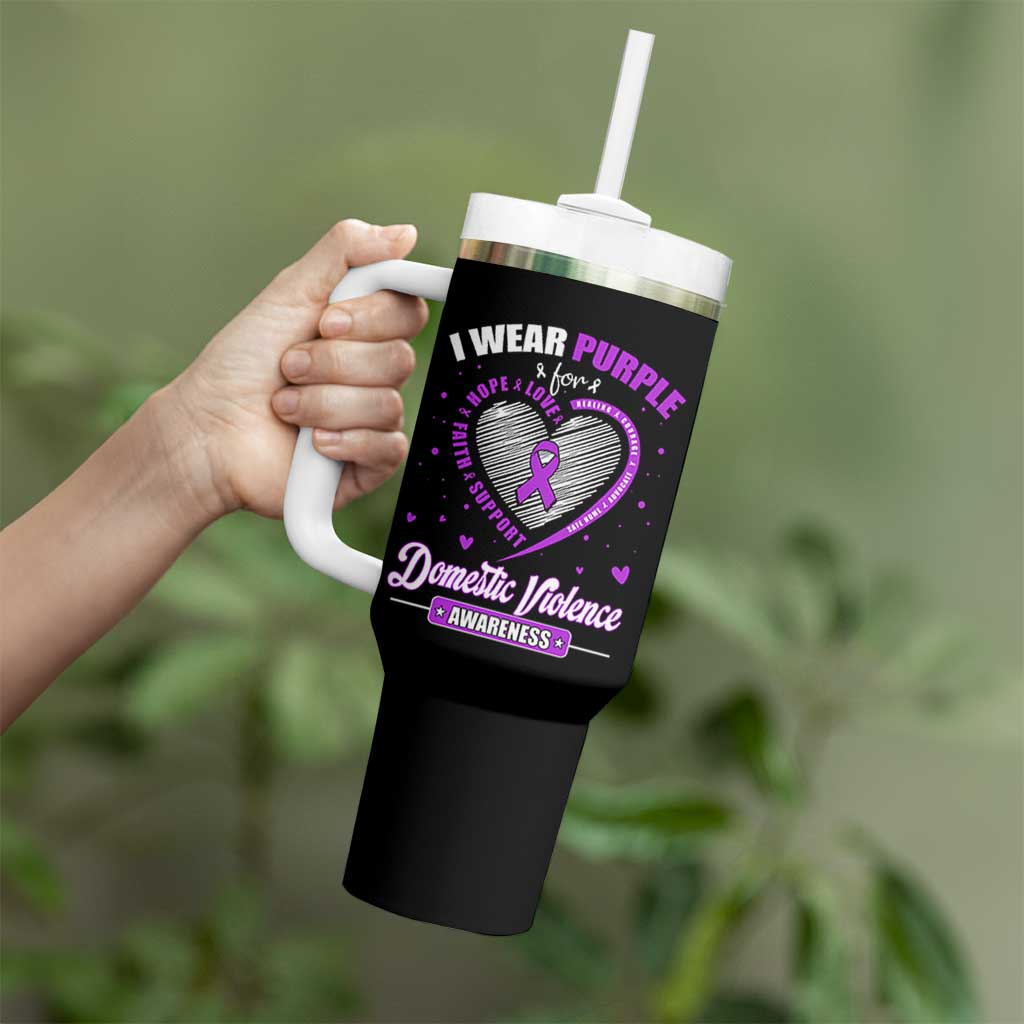 Domestic Violence Awareness Tumbler With Handle Purple Ribbon Support Survivor - Wonder Print Shop