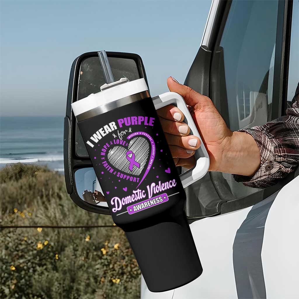 Domestic Violence Awareness Tumbler With Handle Purple Ribbon Support Survivor - Wonder Print Shop