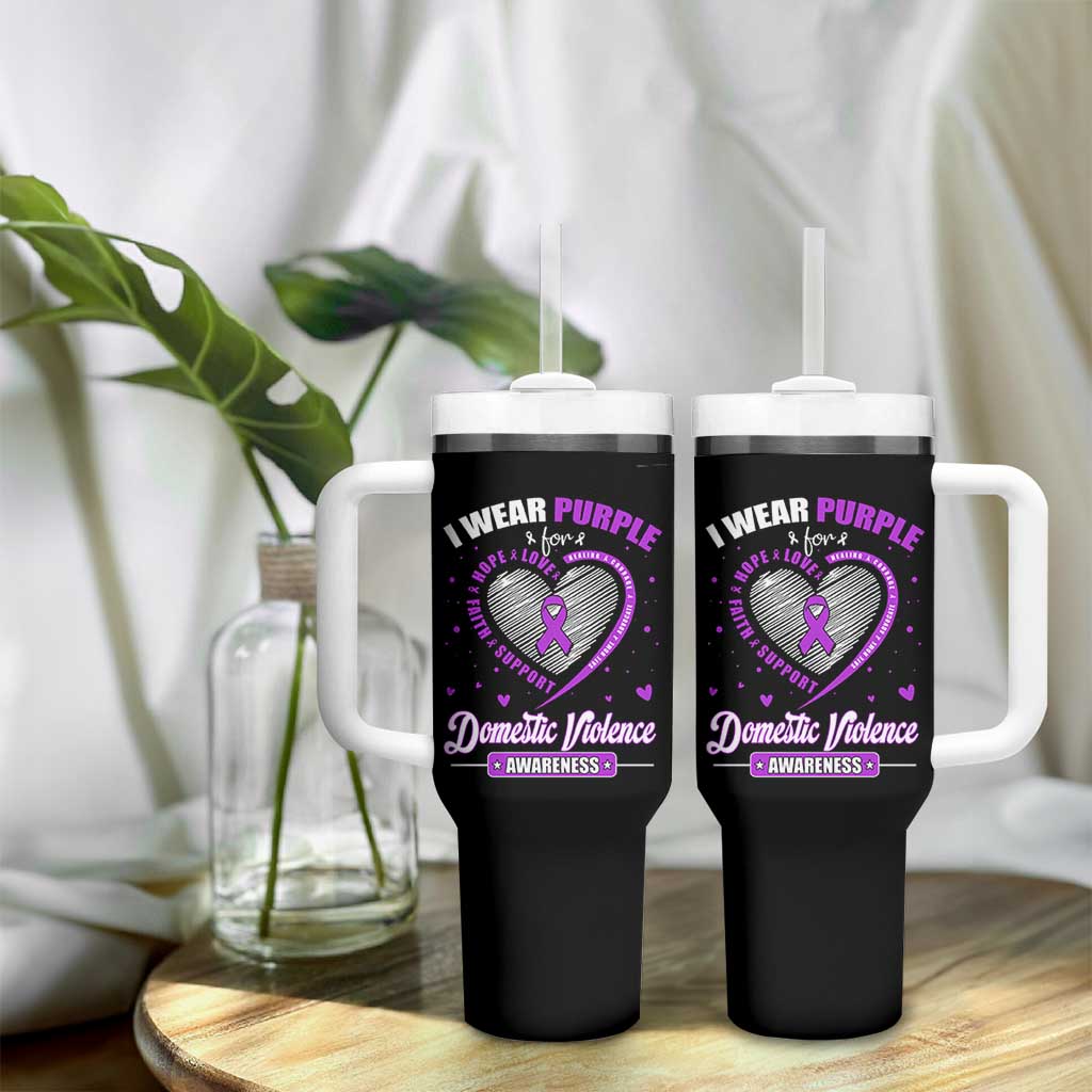 Domestic Violence Awareness Tumbler With Handle Purple Ribbon Support Survivor - Wonder Print Shop